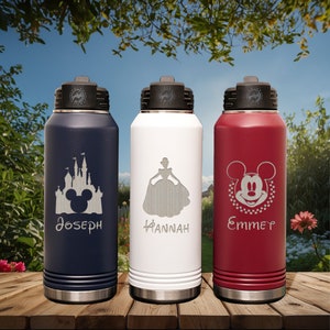 Custom  Disney water Bottle, First Family Disney Trip, Personalized Disney Water Bottle, Laser Engraved  Water Bottle, Kids Water Bottle