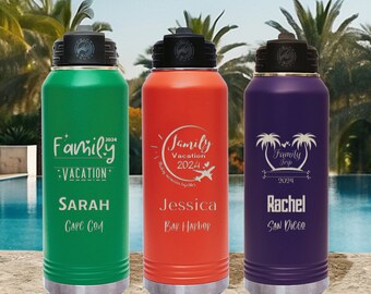 Personalized Vacation Water Bottle, Gift for Travel, Family Vacation Cups, Custom Name Tumbler, Beach Water Bottle, 2024 Family Trip Gift