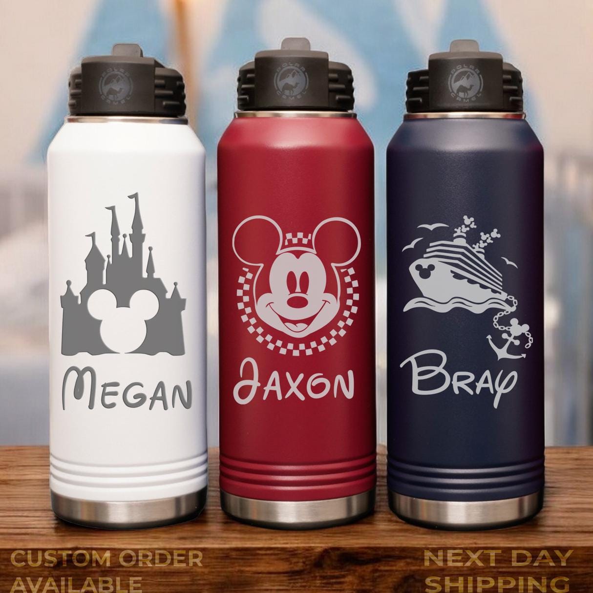 Custom  Disney water Bottle, First Family Disney Trip, Personalized Disney Water Bottle, Laser Engraved  Water Bottle, Kids Water Bottle