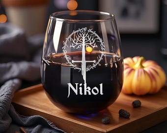 Personalized Fantasy World Stemless Wine Glass: 9oz Custom Name Engraved Glass, 15oz Laser Engraved Tumbler