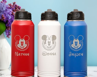 Personalized Disney  Engraved Water Bottle,First Family Disney Trip,Mickey and Minie Disney Water Bottle,Back to school,Kids Water Bottle