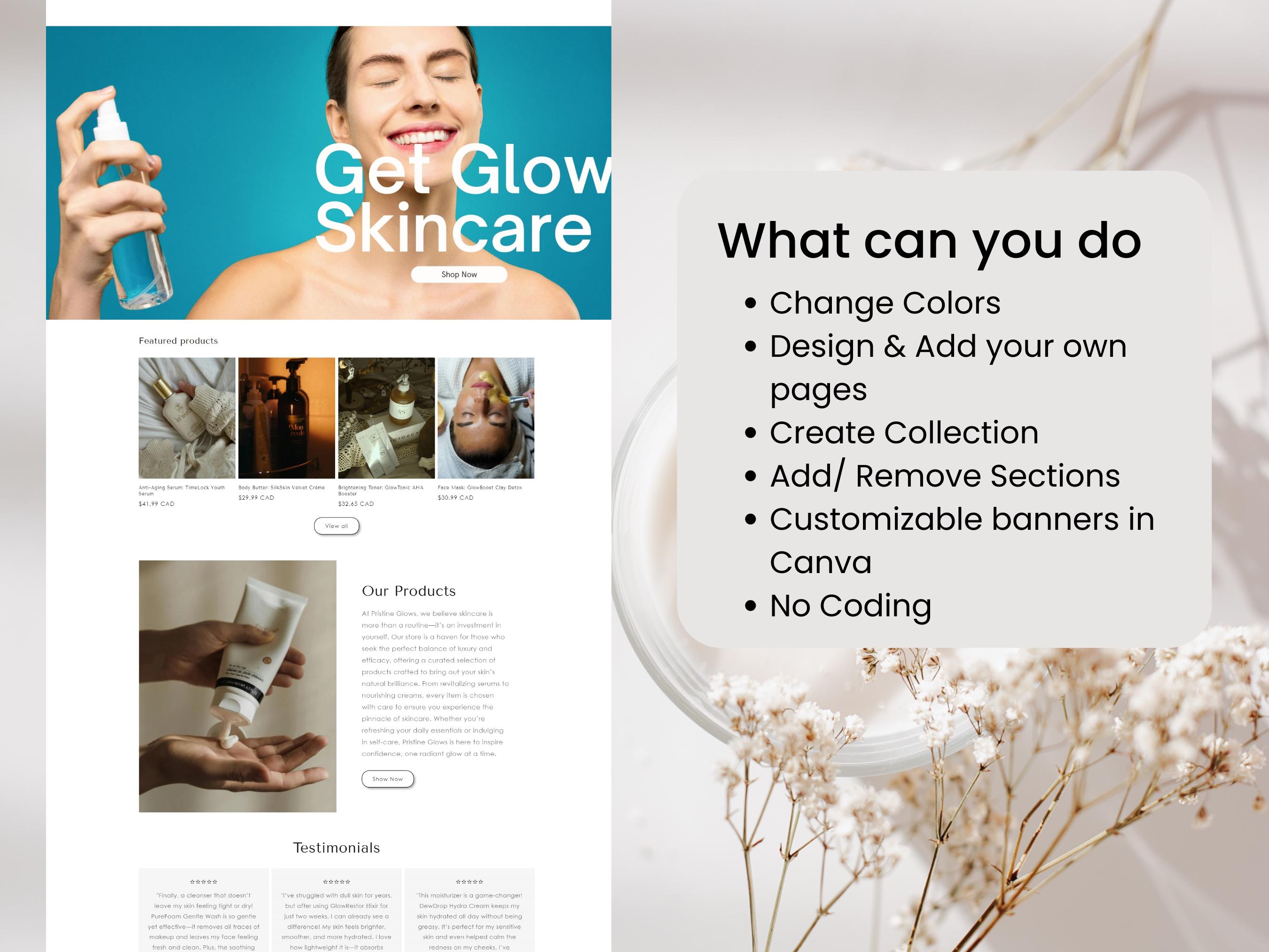 Shopify Theme for Cosmetics | Health & Beauty Template | Sleek, Contemporary Design | Customizable Canva Templates | Store Setup Included