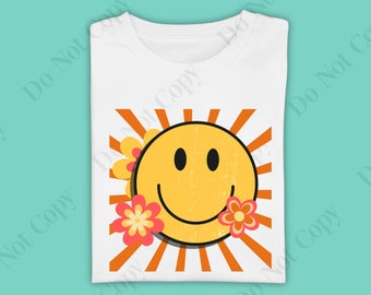 Happy Smile Retro PNG, Sunburst Lächeln, Happy Floral Retro, Boho Lächeln, Tshirt Datei, Sublimation Design, png Datei Clipart
