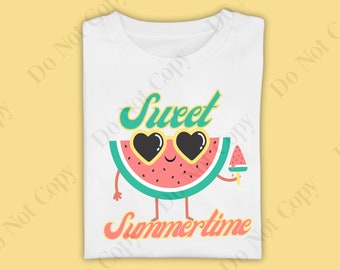 Sweet Summertime Watermelon PNG, Summer Sublimation Design, Design Downloads, Shirt Design, Watermelon Summer Shirt, PNG file