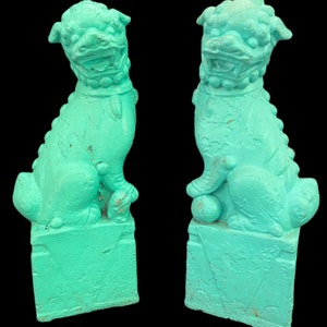 Antique Ceramic Foo Dog / Chinese Guardian Dog Statue Pair