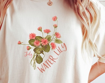 Waterlily Birth Flower Shirt, July Birthday Comfort Colors Tee