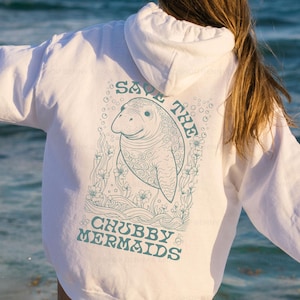 Manatee Sweatshirt Chubby Mermaids Coconut Girl Hoodie Mermaidcore Ocean Inspired Style Save the Ocean Animals Beachy Sweatshirt Plus Size