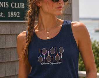 Nantucket Tennis Tank Top Custom Tennis TShirt Preppy Stuff Tennis Team Gift Tennis Coach Gift Old Money Aesthetic Comfort Colors Plus Size