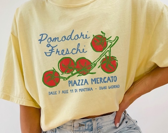 Tomato Shirt Italian Farmers Market Shirt Tomato Girl Summer Culinary Tee Cute Vegetable TShirt Amalfi Coast Print Comfort Color Plus Size