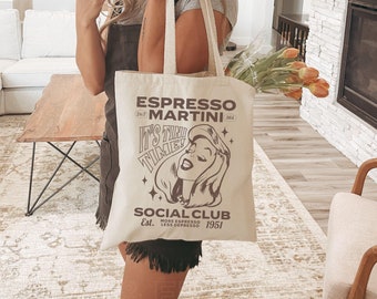 Espresso Martini Social Club Canvas Tote Bag Its Tini Time Old Money Aesthetic Bartender Gift Downtown Girl Foldable Tote Bag Cinnamon Girl