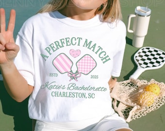 A Perfect Match Bachelorette Pickleball Shirt Preppy Coquette Clothes Old Money Aesthetic Bridesmaid Gift Comfort Colors Plus Sizing