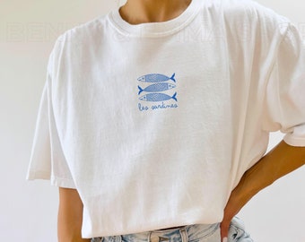 Chemise sardine conserves de poisson chemise française fille tomate été petite-fille côtière fille du centre-ville inspiré de l'océan Style confort couleur grande taille