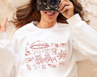 La Dolce Vita Tomato Girl Summer Crewneck Sweatshirt Italia Shirt Coastal Granddaugther Old Money Aesthetic Ocean Inspired Style Plus Size