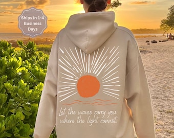 Sunset Hoodie Ocean Inspired Style Ocean Beach Hoodie Coconut Girl Mermaidcore Beachy Sweatshirt Surf Hoodie Back Print Hoodie Plus Sizing