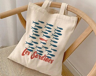 Tinned Fish Tote Bag Sardines Fisherman Aesthetic Ocean Inspired Style Trendy Sardine Lover Gift For Her Canvas Totebag Foldable Tote Bag