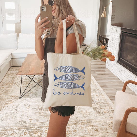 Les Sardines Tote Bag Tinned Fish French Tomato Girl Summer Coastal Grandma Coastal Granddaughter Downtown Girl Y2K Ocean Inspired Style