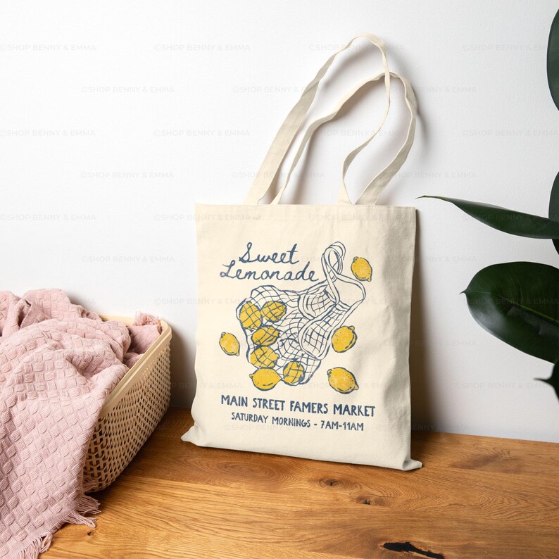 Farmers Market Lemon Tote Bag: Vintage Style Canvas Sweet Lemonade Tote image 3