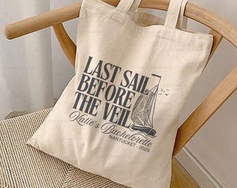 Last Sail Before The Veil Nautical Bachelorette Tote Bag Bridesmaid Proposal Fisherman Aesthetic Coastal Granddaughter Foldable Canvas Tote