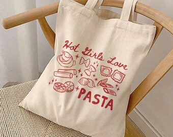 Hot Girls Love Pasta Tote Bag Foodie Tote Carb Lover Gift Pasta Gifts Culinary Totebag  Italian Food Lover Foldable Canvas Tote Bag