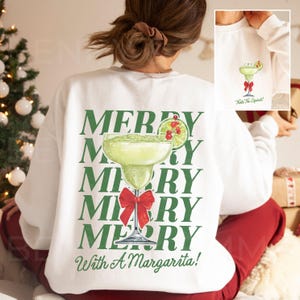 Merry With A Margarita Sweatshirt Retro Holiday Old Money Aesthetic Christmas Shirt Trendy Christmas Crewneck Downtown Girl Plus Size