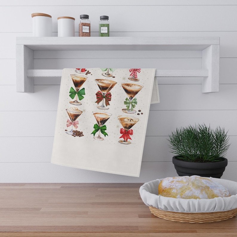 Espresso Martini Tea Towel Coquette Bow Christmas Kitchen Towel Bartender Gift Expresso Martini Friendsmas Gift Merry Everything image 2