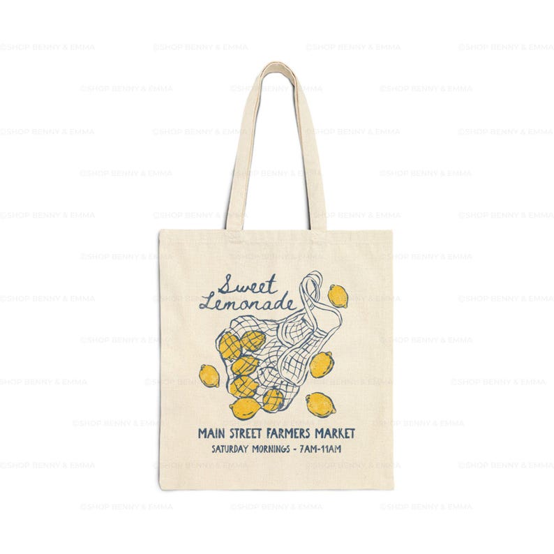 Farmers Market Lemon Tote Bag: Vintage Style Canvas Sweet Lemonade Tote Natural
