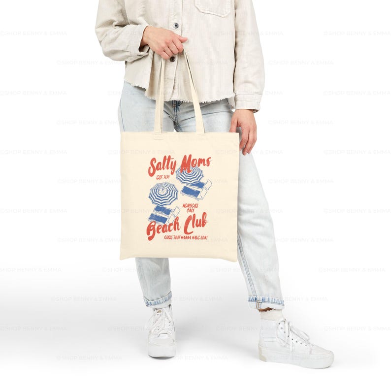 Salty Moms Beach Club Tragetasche Geschenk für überwältigte Mama Trendige salzige Sommer Vibes für Mama Lustige Muttertagsgeschenk faltbare Tragetasche Bild 5