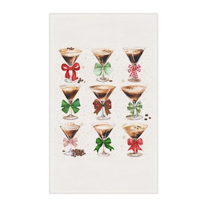 Espresso Martini Tea Towel Coquette Bow Christmas Kitchen Towel Bartender Gift Expresso Martini Friendsmas Gift Merry Everything White