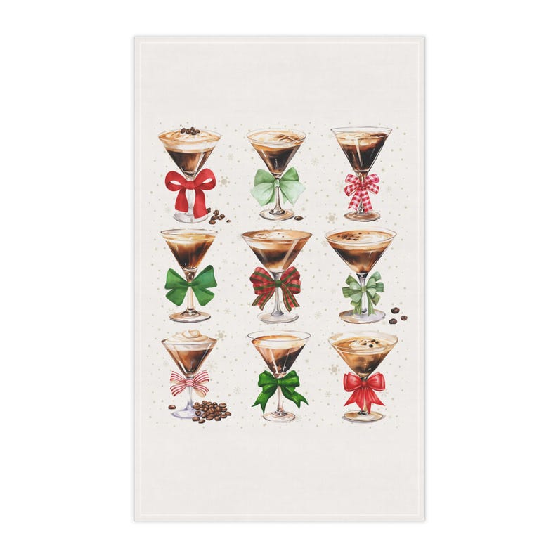 Espresso Martini Tea Towel Coquette Bow Christmas Kitchen Towel Bartender Gift Expresso Martini Friendsmas Gift Merry Everything White