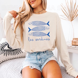Sardine Shirt Tinned Fish French Shirt Tomato Girl Summer Coastal Granddaughter Ocean Inspired Style Long Sleeve Comfort Color Plus Sizing