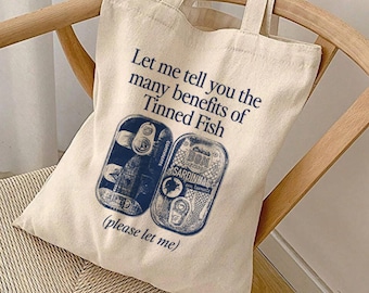 Tinned Fish Tote Bag Sardines Fisherman Aesthetic Ocean Inspired Style Trendy Sardine Lover Gift For Her Canvas Tote Bag Foldable ToteBag