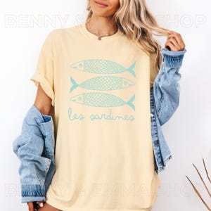 Les Sardines Shirt Light Blue Tinned Fish Fisherman Aesthetic Coastal Granddaughter Summer Ocean Inspired Style Comfort Color Plus Sizing
