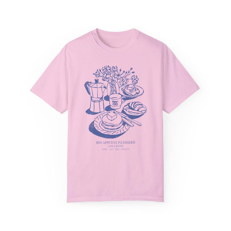 Trendy Paris Shirt Breakfast Club Pancake Shirt Croissant T Shirt Thrifted Vibe Old Money Aesthetic Gift For Her Comfort Colors Plus Sizing Blossom