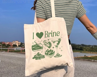 I Heart Brine Tote Bag Tinned Fish Dirty Martini Pickle Sardines Oysters Downtown Girl Aesthetic Canvas Tote Bag Trendy Gift Foldable Tote