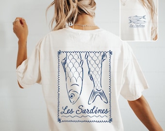 Chemise sardines style vintage conserves de poisson pêcheur esthétique petite-fille côtière été style inspiré de l'océan confort couleur grande taille