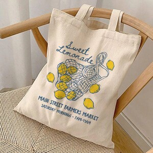 Farmers Market Lemon Tote Bag: Vintage Style Canvas Sweet Lemonade Tote image 1