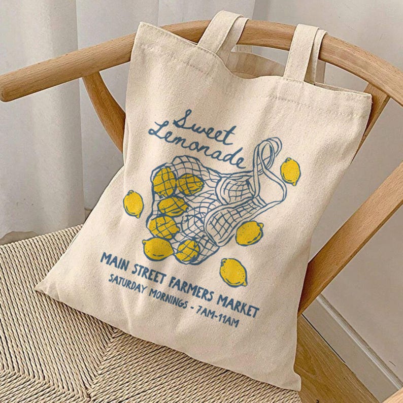 Farmers Market Lemon Tote Bag: Vintage Style Canvas Sweet Lemonade Tote image 1