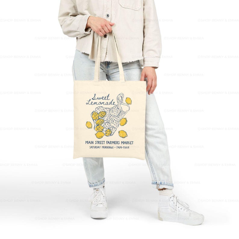 Farmers Market Lemon Tote Bag: Vintage Style Canvas Sweet Lemonade Tote image 2