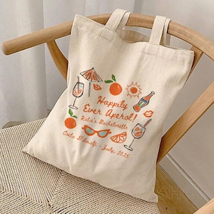 Happily Ever Aperol Custom Aperol Spritz Bachelorette Tote Bag Italy Girls Trip Bridesmaid Proposal Amalfi Print Foldable Canvas Totebag