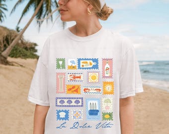 La Dolce Vita Shirt Fisherman Aesthetic Sardine Lemon Lobster Stamp Tee Italy TShirt Amalfi Coast Print Lemon Shirt Comfort Colors Plus Size