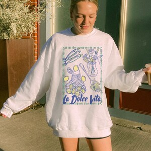 La Dolce Vita Sweatshirt Amalfi Coast Crewneck Retro Italian Summer Pasta Lemon Flowers Sardines Shirt Trendy Summer Gift For Her Plus Size