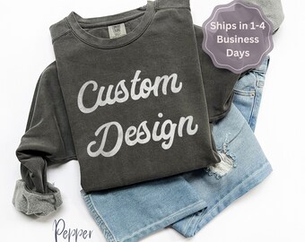 Comfort Colors Custom Sweatshirt Personalized Custom Logo Sweatshirt Custom Crew Neck Sweatshirt College Merch Sorority Sweatshirt Plus Size