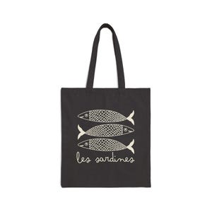 Les Sardines Tote Bag Tinned Fish French Tomato Girl Summer Coastal Grandma Coastal Granddaughter Downtown Girl Y2K Ocean Inspired Style Black