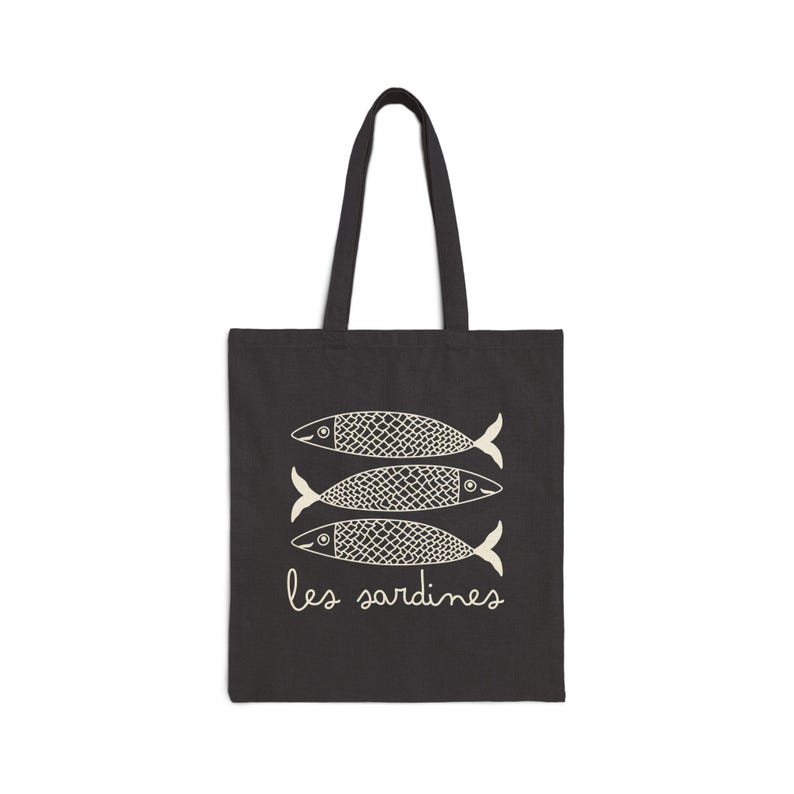 Les Sardines Tote Bag Tinned Fish French Tomato Girl Summer Coastal Grandma Coastal Granddaughter Downtown Girl Y2K Ocean Inspired Style Black