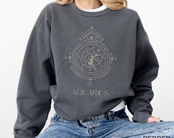 Aquarius Zodiac Sweatshirt | Vintage Boho Comfort Colors