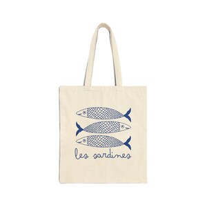 Les Sardines Tote Bag Tinned Fish French Tomato Girl Summer Coastal Grandma Coastal Granddaughter Downtown Girl Y2K Ocean Inspired Style Natural