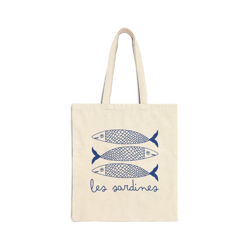 Les Sardines Tote Bag Tinned Fish French Tomato Girl Summer Coastal Grandma Coastal Granddaughter Downtown Girl Y2K Ocean Inspired Style Natural