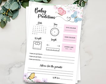Butterfly Baby Predictions Game  |  Baby Shower Games  |  INSTANT DOWNLOAD  |  Printable Template | Baby Shower  |  Butterflies Theme