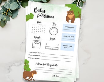 Bears Baby Predictions Game  |  Baby Shower Games  |  INSTANT DOWNLOAD  |  Printable Template | Baby Shower  |  Bear Theme
