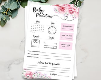Floral Baby Predictions Game  |  Baby Shower Games  |  INSTANT DOWNLOAD  |  Printable Template | Baby Shower  |  Flowers Theme